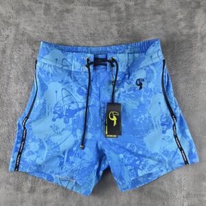 NWT Tucann Premium Swim Shorts Bold Jungle Ocean Mens Small 4" In Blue Trunks
